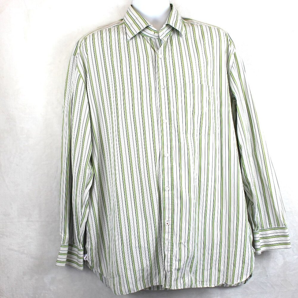 Isaia Striped Cotton Button Up Mens Size 44 Neck 17.5